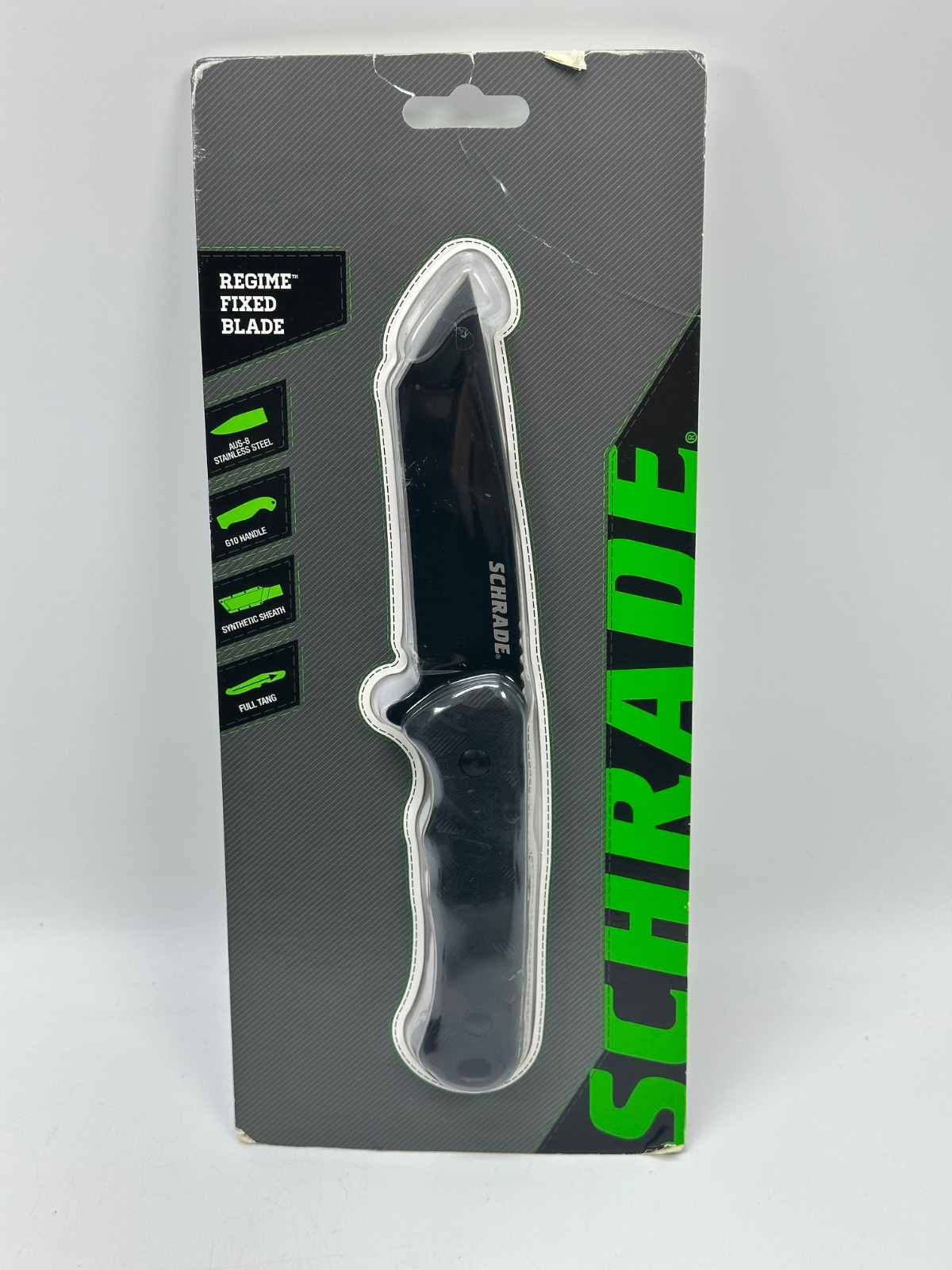 Schrade Regime Black G10 AUS-8 Fixed Black Blade Knife Belt Sheath w/Sheath
