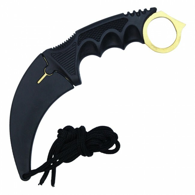 Fixed-Blade Neck Knife | Wartech 2.5″ Gold Blade Tactical Black Combat Karambit