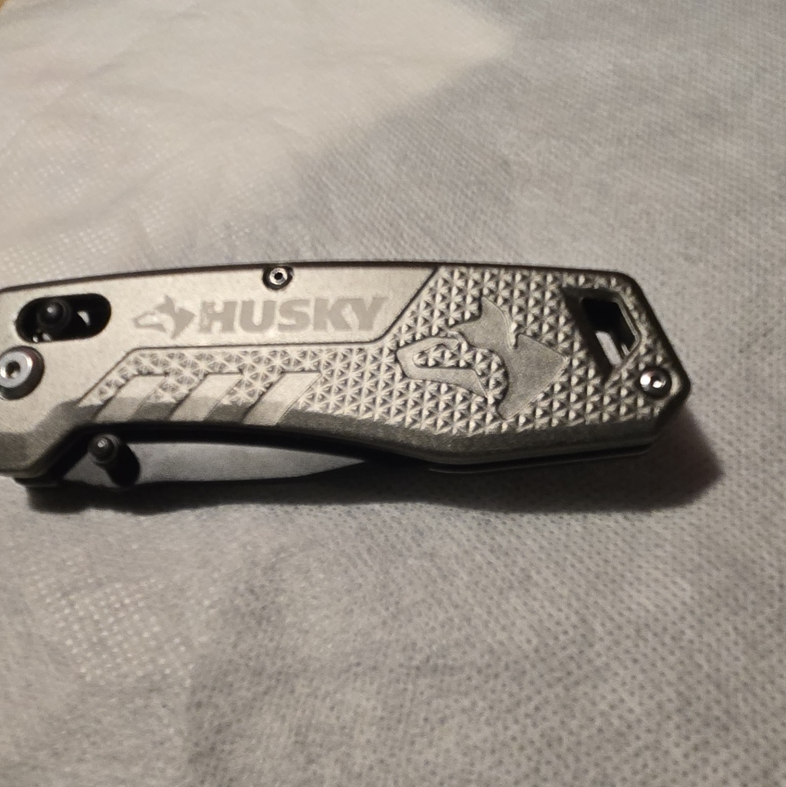 Husky Folding Pocket Knife 2in Partial Serrated SS Blade Silver Clip Lanyard