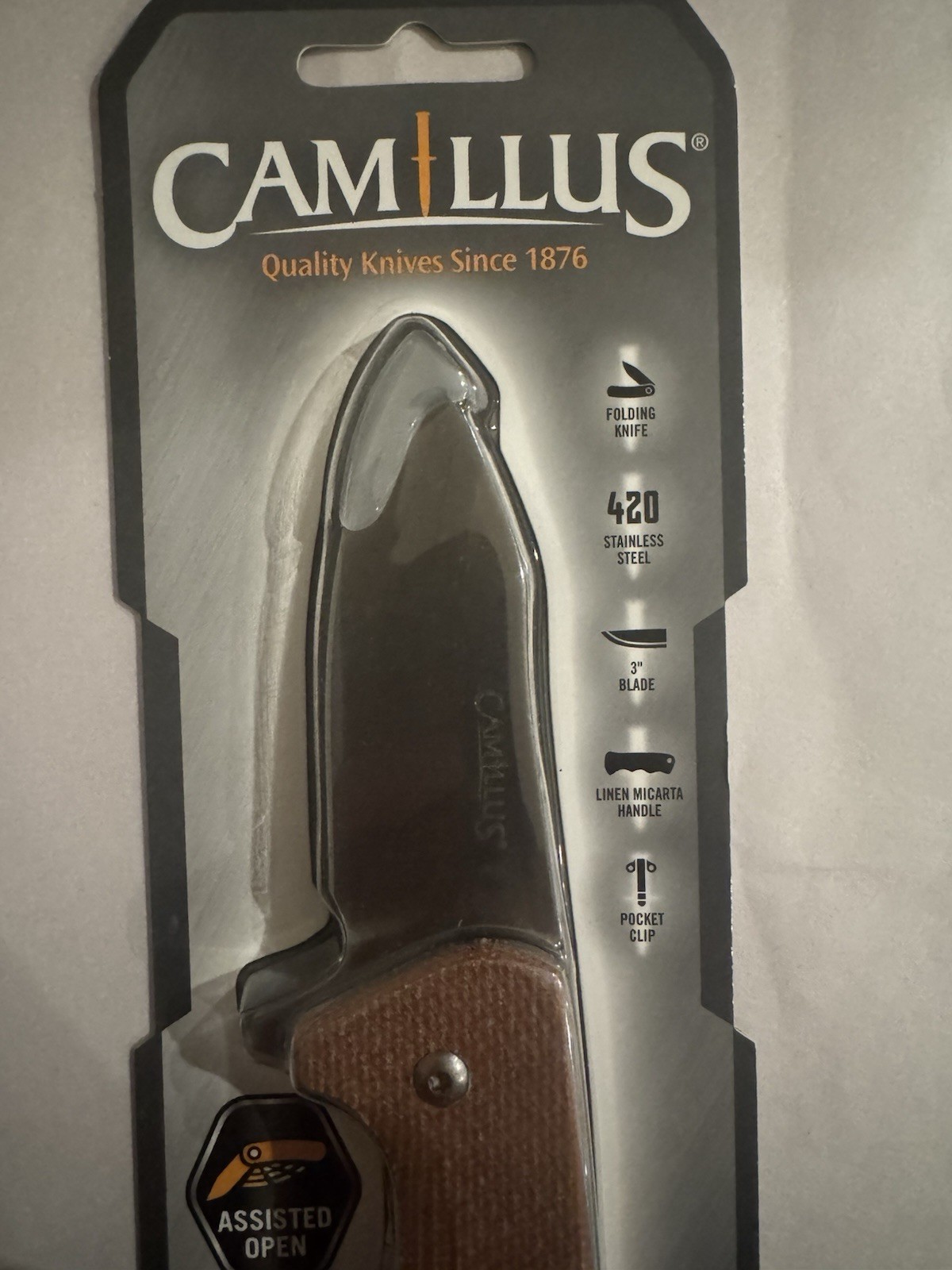 Camillus ARVO Folding Knife 3 Titanium Treatment 420 Steel Blade Micarta – 19479