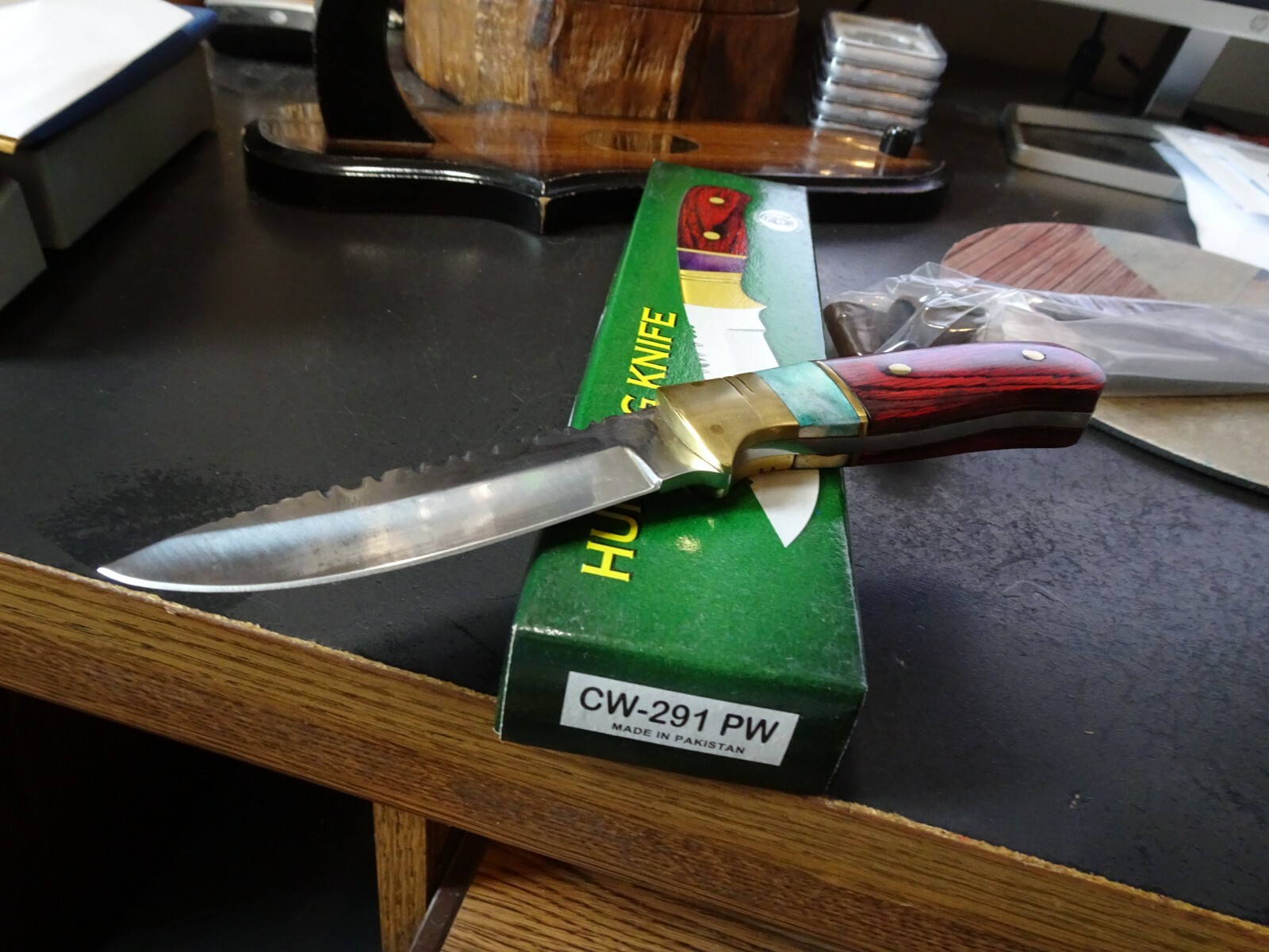 8 1/2″ CHIPAWAY FIXED BLADE KNIFE WITH SHEATH 440 GERMAN S.S. WOOD & BONE HANDLE