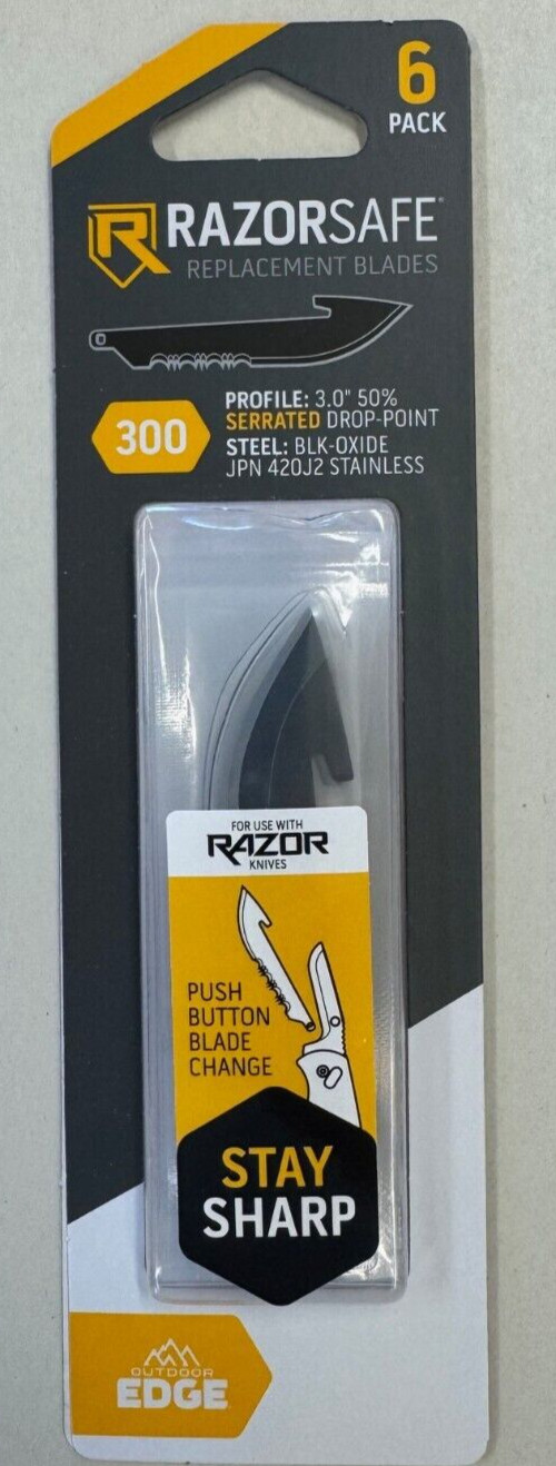 Outdoor Edge 6 Black 3.0″ Serrated Drop Point Replacement Blades for 3″ EDCs