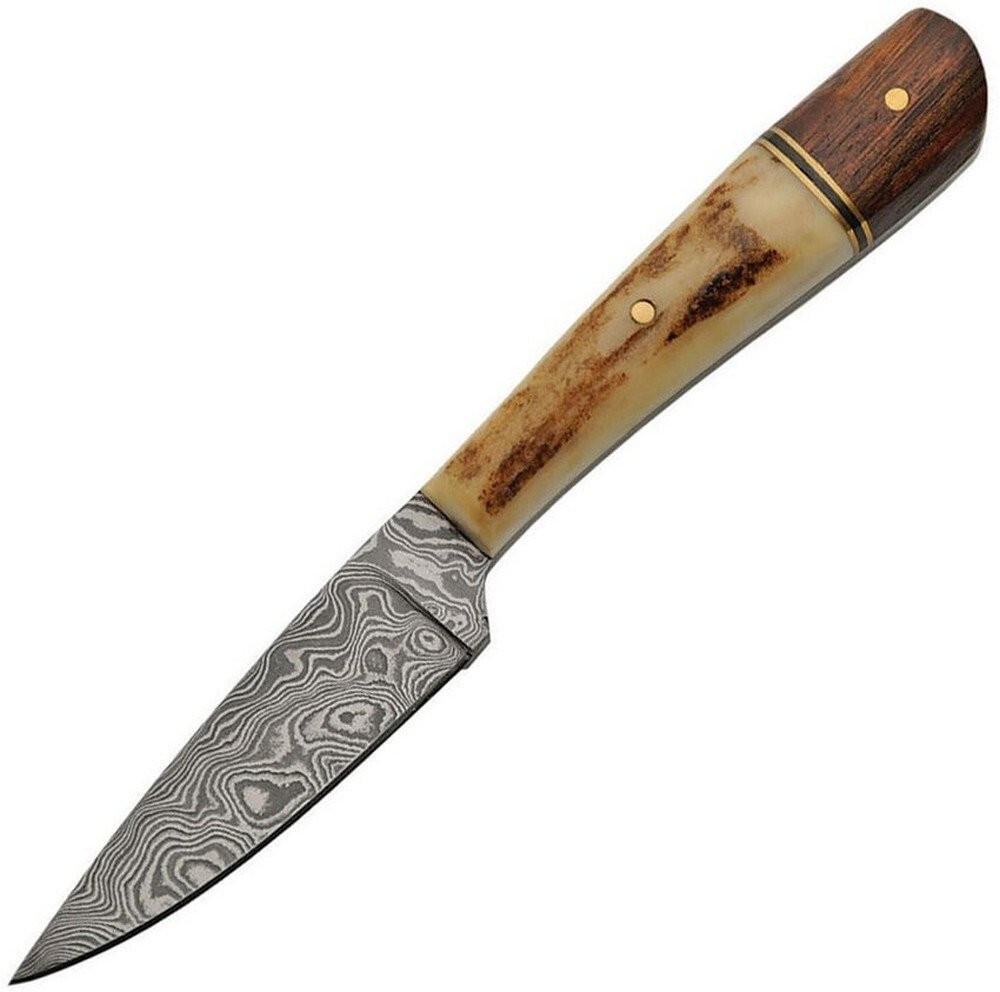 Damascus Fixed Knife 3″ Steel Clip Full Tang Blade Rosewood Handle – DM-1176