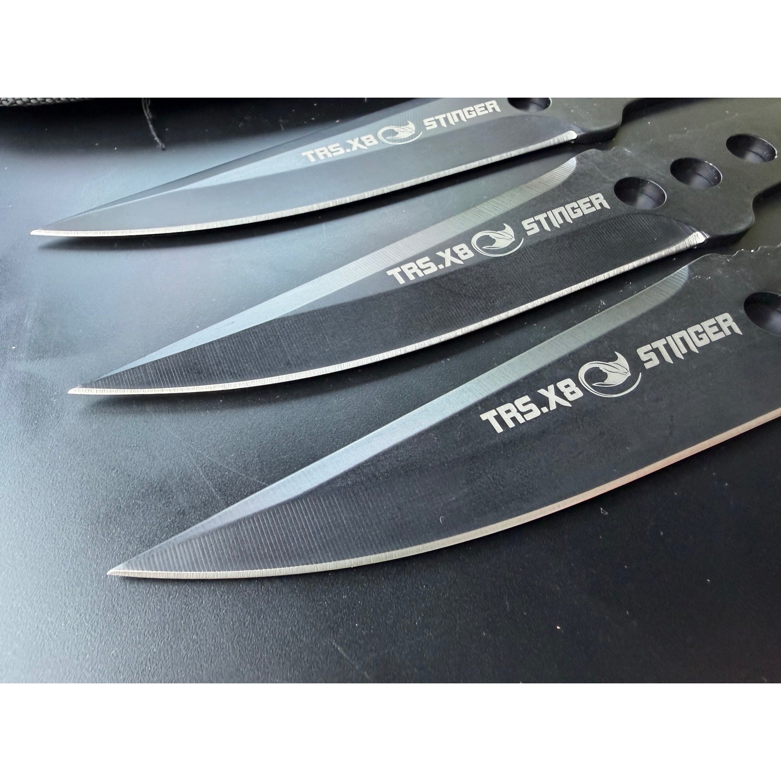 TRS.X8 Stinger Black 3 Pc Full Tang Fixed Blade Knife Set Sheath