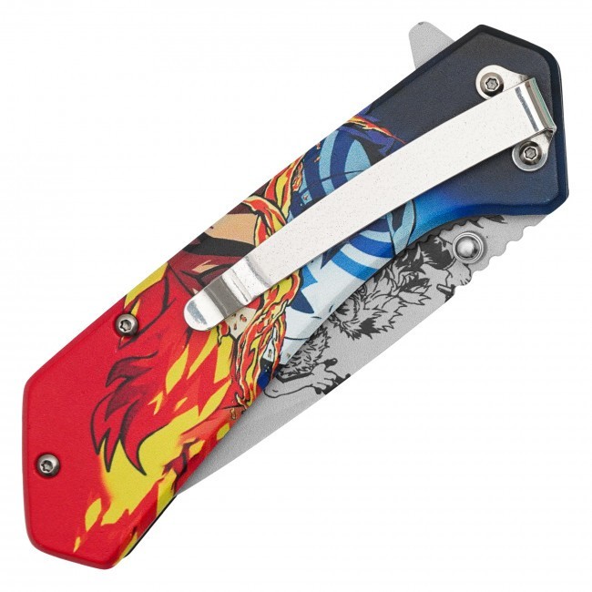 7.75” Demon Slayer Kimetsu no Yaiba Rengoku vs Akaza 3-D Printed Graphic Knife