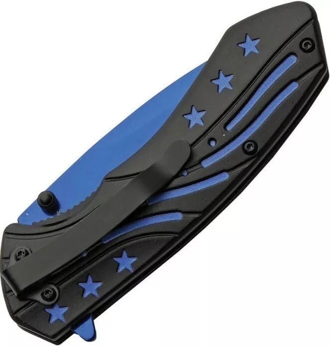 Rite Edge Folding Knife 3Cr13 Blade Blue Stars Black Aluminum Handle – 300600-BL