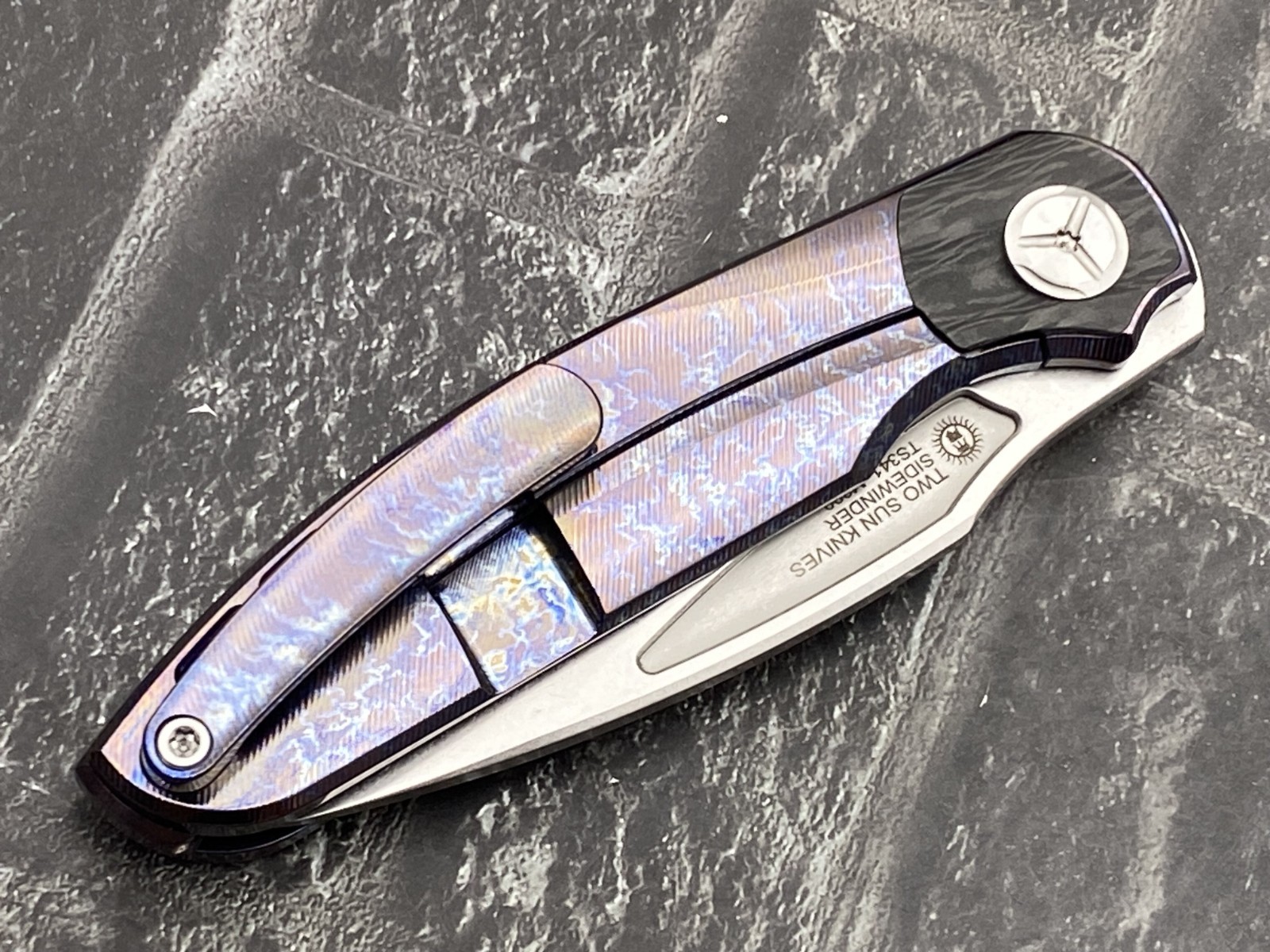 TwoSun TS341-M390-Color-SW Folding Knife M390 Blade Titanium/Carbon Fiber Handle