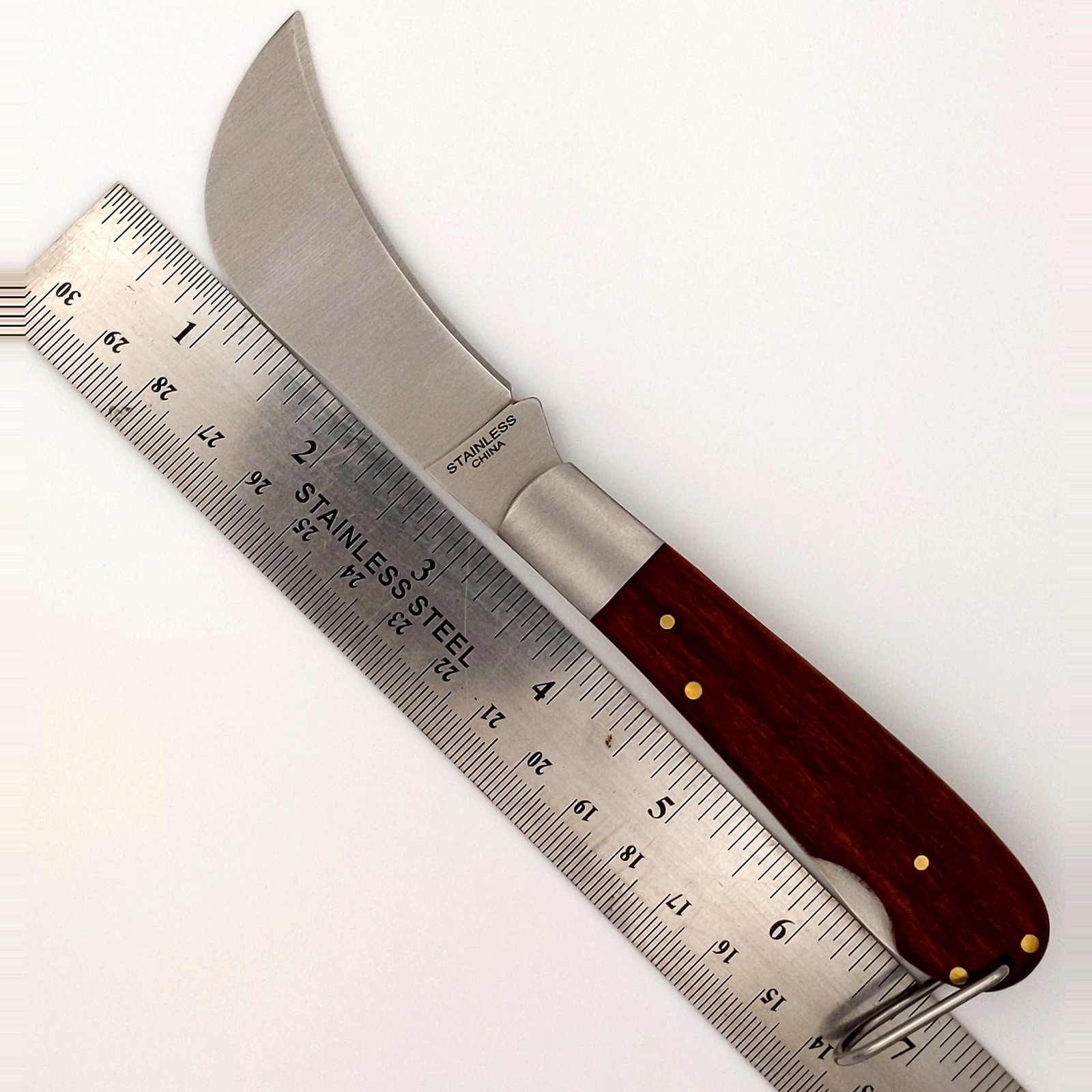 Folding Pocket Knife Hawkbill Blade Pruning Knife 4″ Closed Wood Handle Lockback
