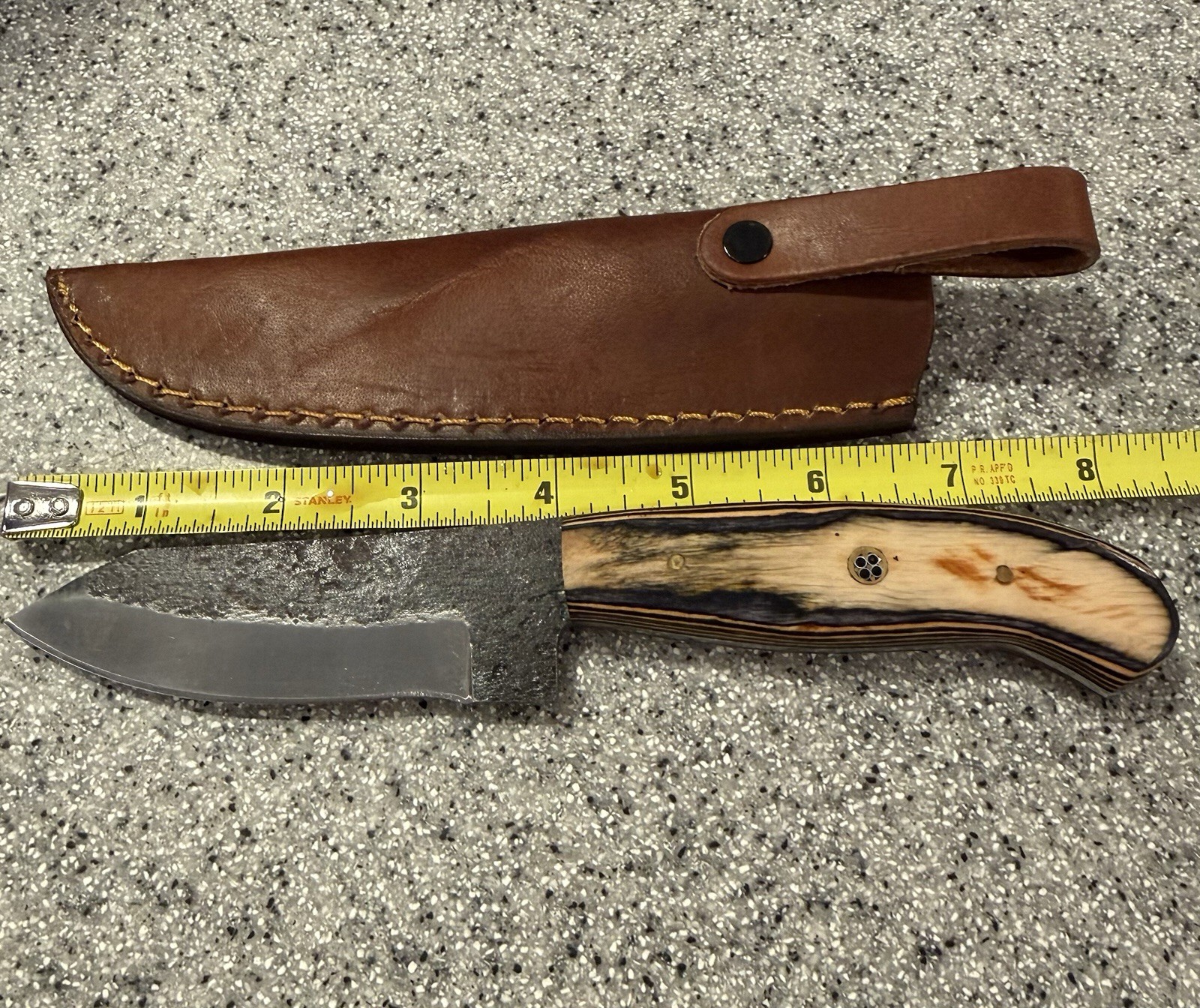 Fixed Blade Hunting Knife Carbon Steel Straight Edge Wood Handle w/ Sheath 8in