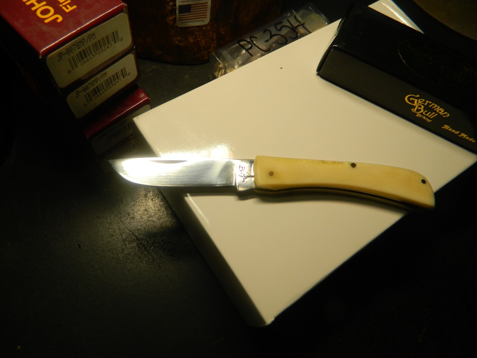GERMAN BULL POCKET KNIFE MADE IN GERMANY SOD BUSTER 3.63 440HC WHITE SMOOTH BONE