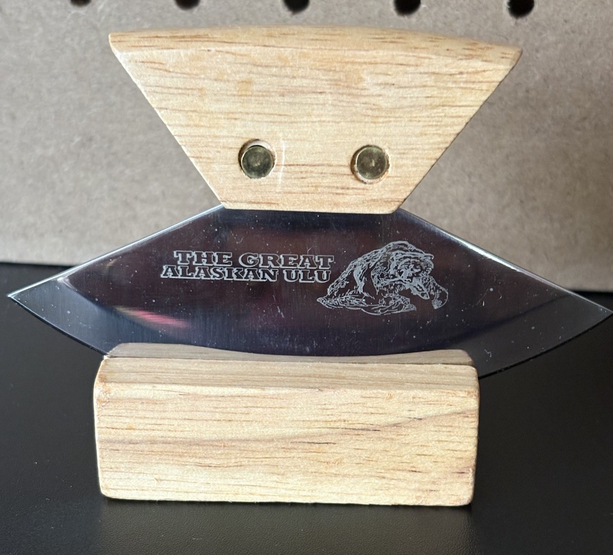The Great Alaskan ULU 4.5 Inch Etched Blade Wood Handle With Base “Ridge Runner”