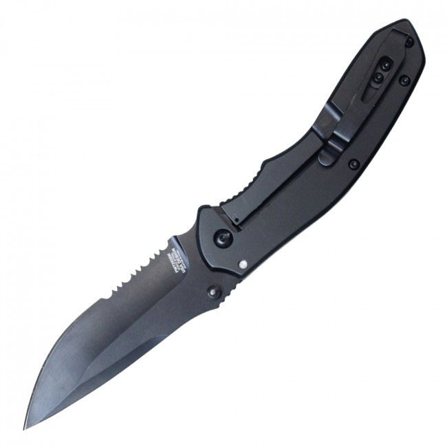 Spring-Assist Folding Knife | Wartech Serrated Black Blade Black Rose EDC