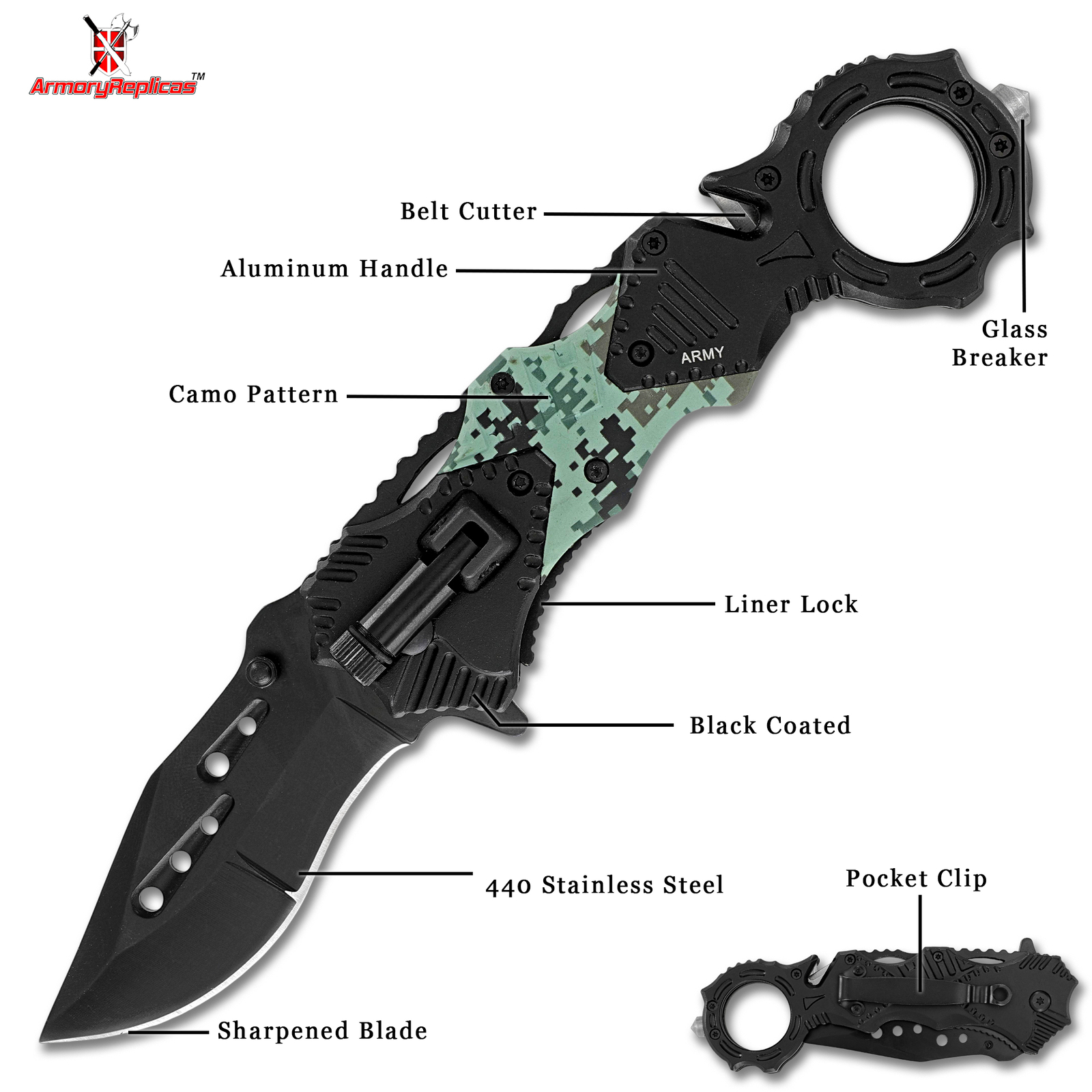 Floodlight Tactical Knife | DOD Warrior Green Digi-Camo -Emergency Military Tool