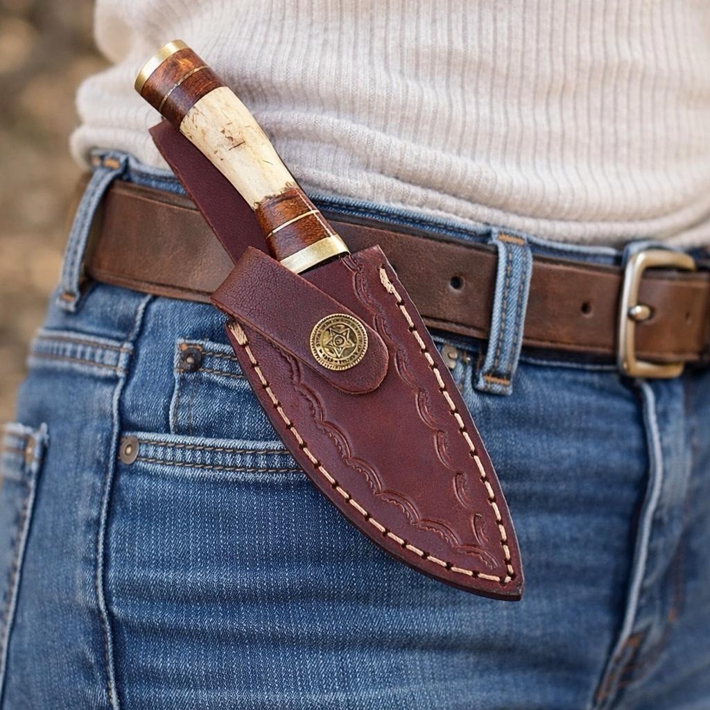 EDC Choice Handmade Damascus Steel Fix Blade Skinner Knife Outdoor Stag Antler