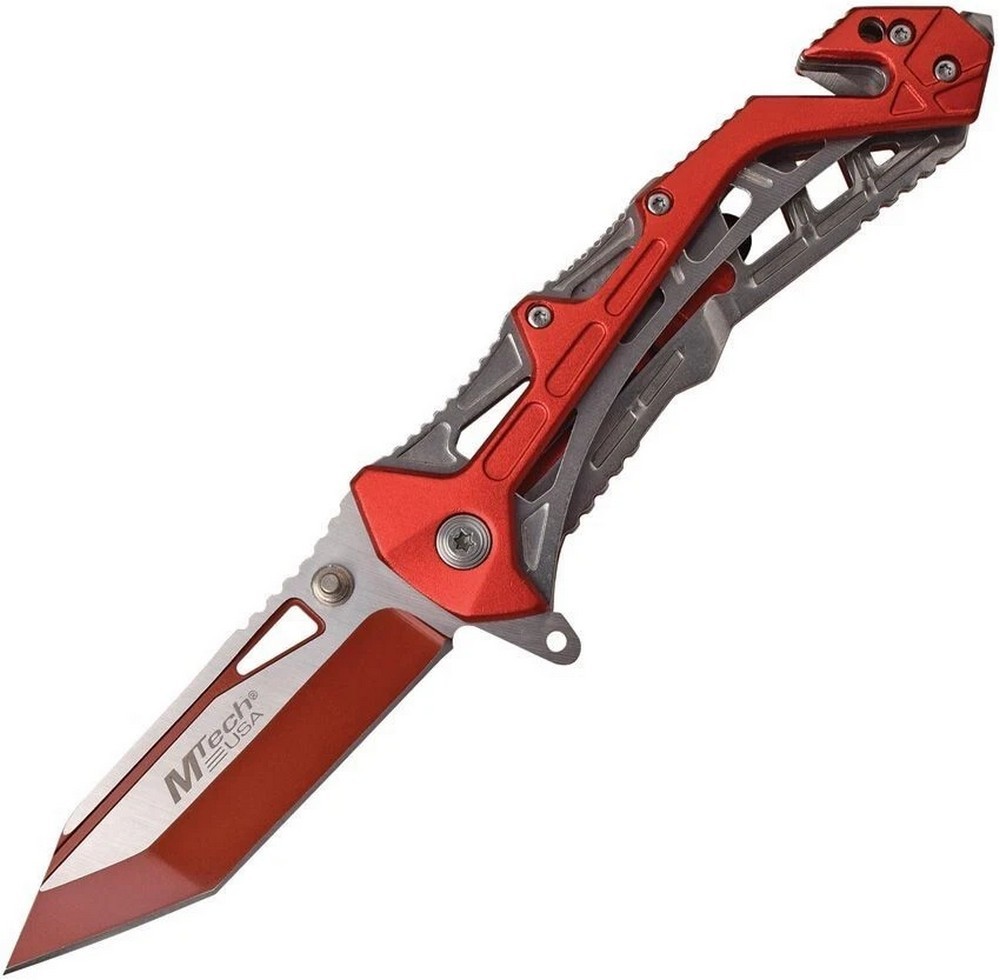 MTech Linerlock Folding Knife 3Cr13 Steel Tanto Blade Aluminum Handle MT-A997BRD