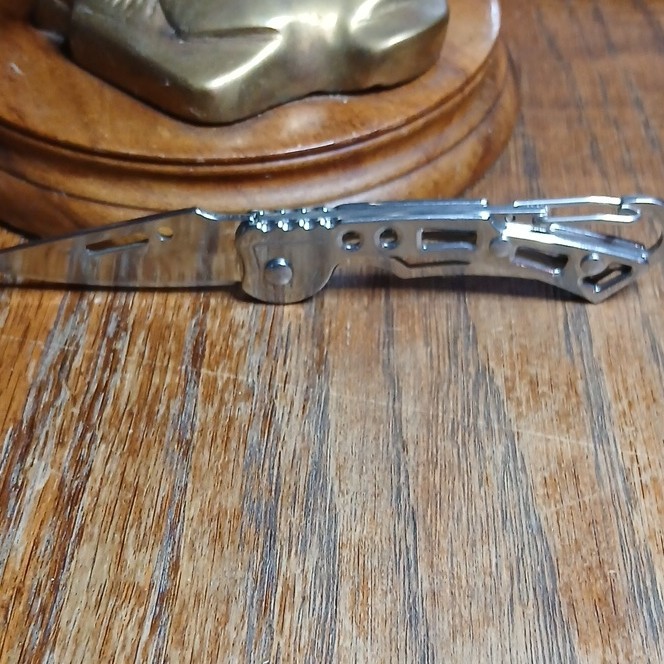 Stainless Steel Folding Pocket Knife, Silver, Belt Clip, Lanyard Hole, 4-5in