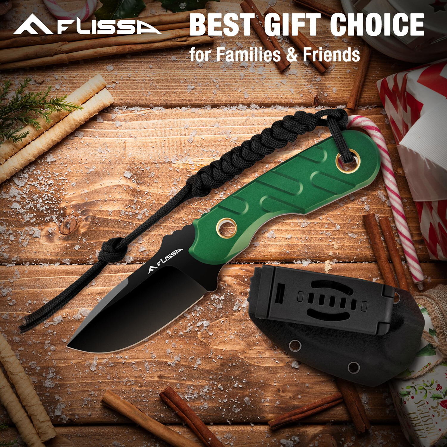 FLISSA 7Inch Fixed Blade Knife Full Tang Hunting Knife Tactical Knife G10 Handle