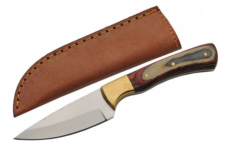 Hunting Knife | Fixed-Blade Stainless Steel Full Tang Wood/Brass Handle + Sheath