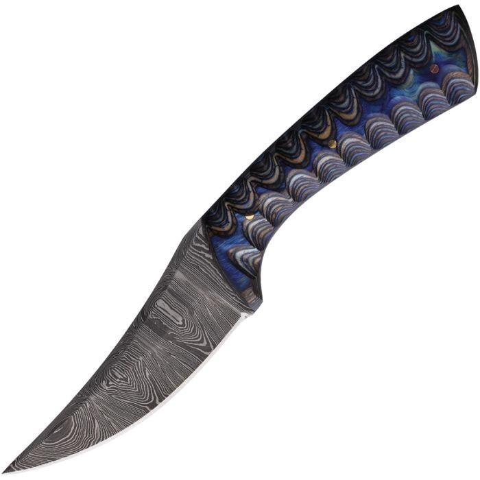 FH Knives Fixed Damascus Steel Tang Blade Black/Blue Pakkawood Handle – DM-001