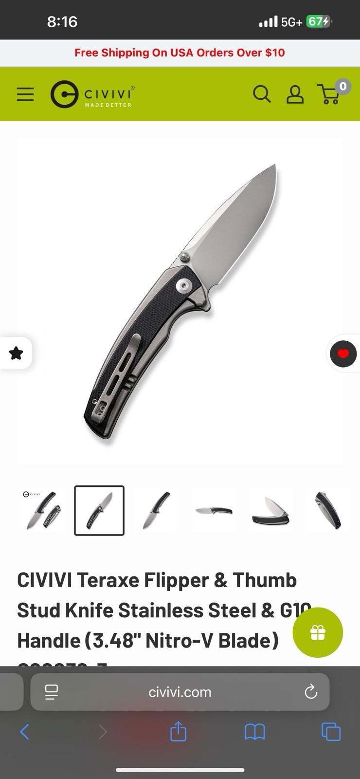 Civivi Teraxe NitroV Steel Bead Blast-Black G10 Handle Folding Knife – C20036-3