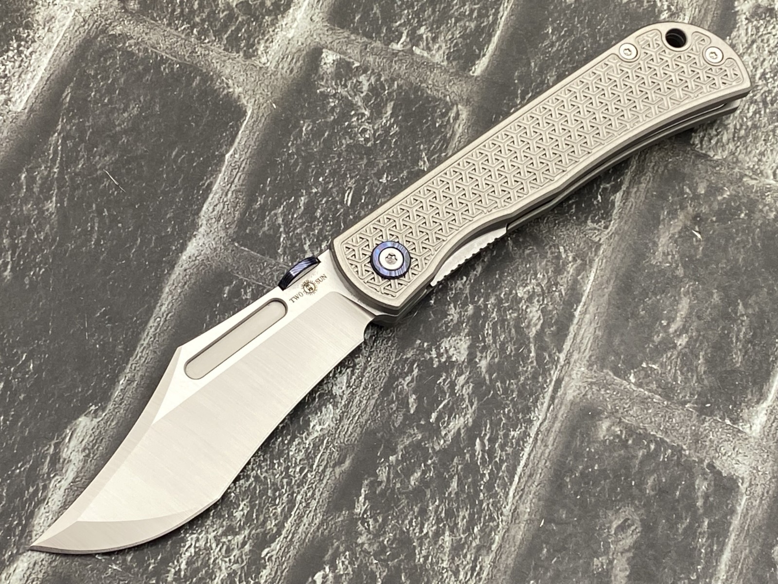 Twosun TS643-M390-Satin Folding Knife M390 Blade Titanium Handle Pocket Knife
