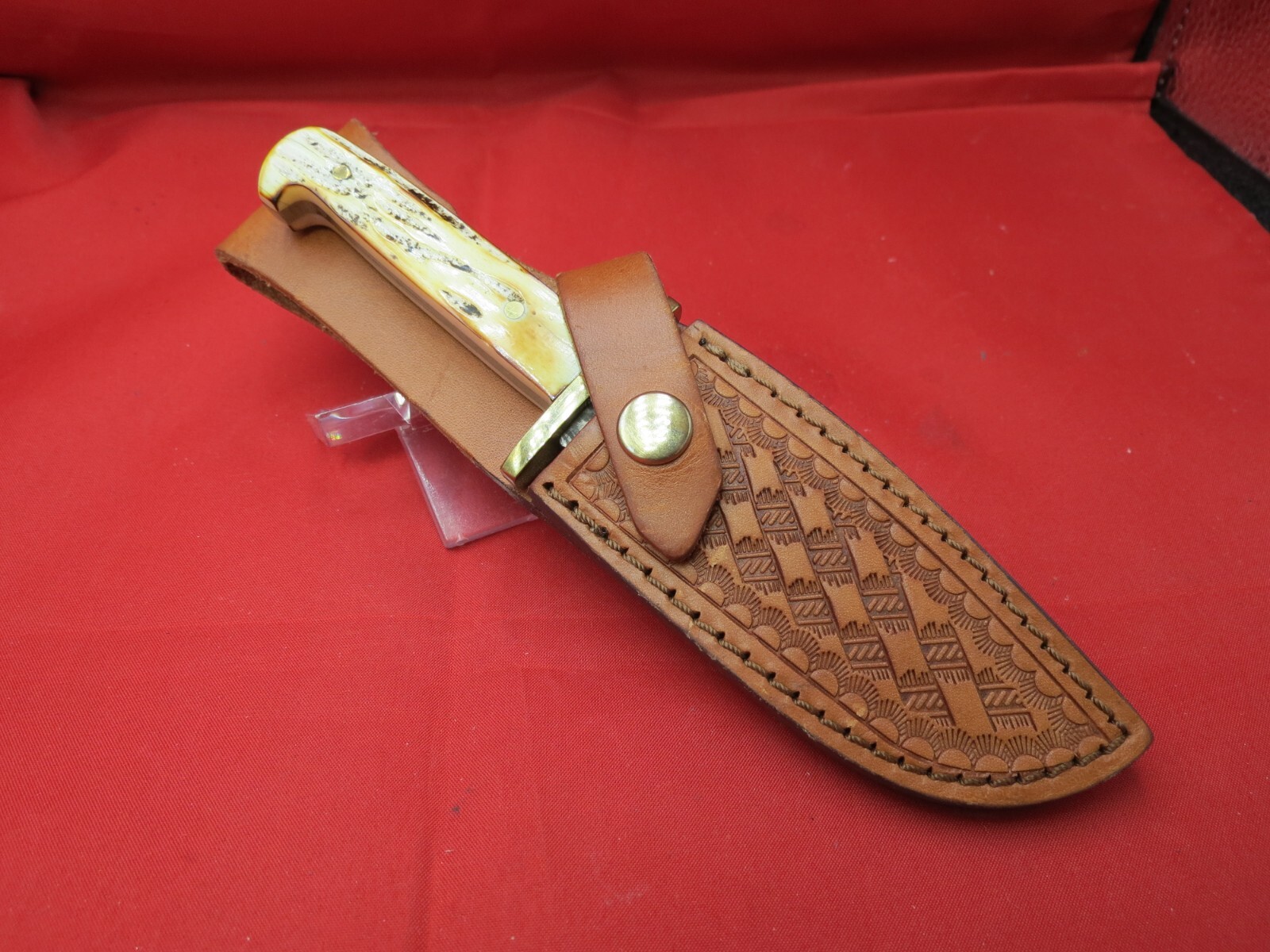 Bear & Son American Baby Bowie Fxd Blade India Stag Bone 3” Damascus Clp Pt