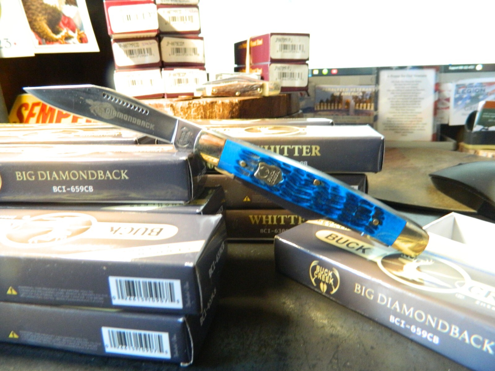 BUCK CREEK 4.5″ LARGE STOCKMAN BLUE PICK BONE HANDLE 4116GS 3- GERMAN BLADES