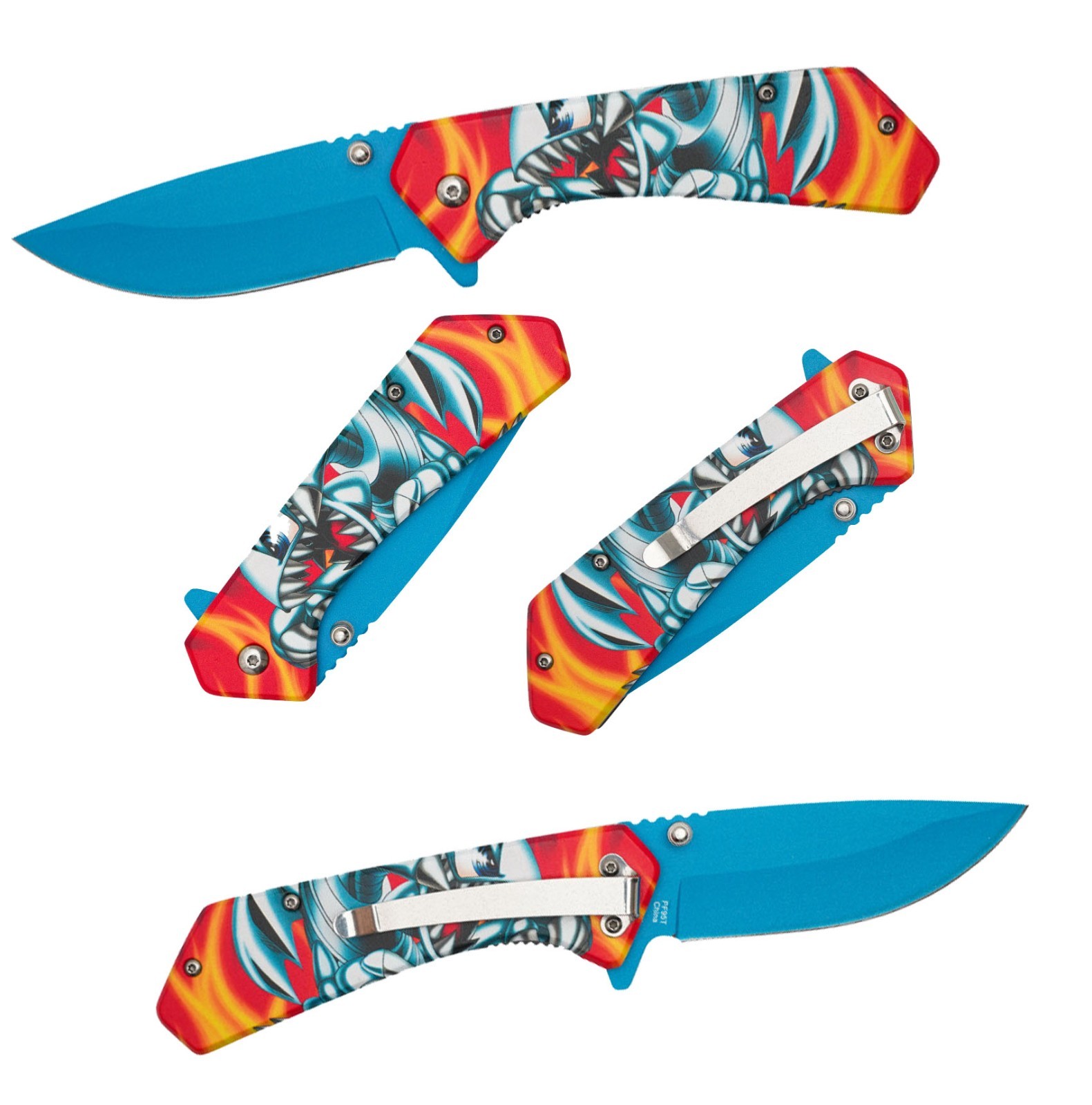 7.75” Yu-Gi-Oh! Blue-Eyes Toon Dragon 3-D Printed Graphic Spring Assisted Knife
