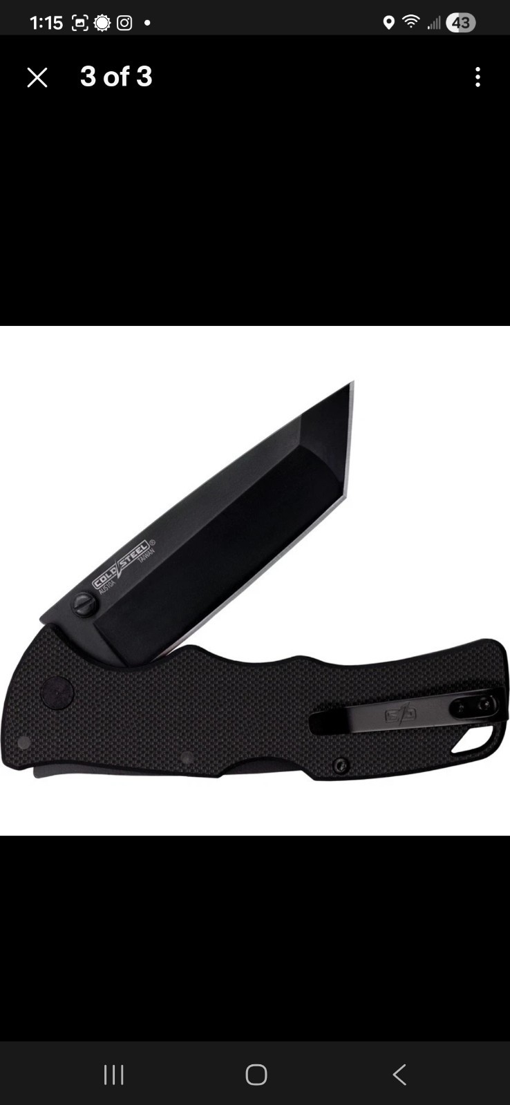 Cold Steel Verdict Lockback Black Tanto CS-FL-C3T10A 3.0″ AUS-10A G10 Folding