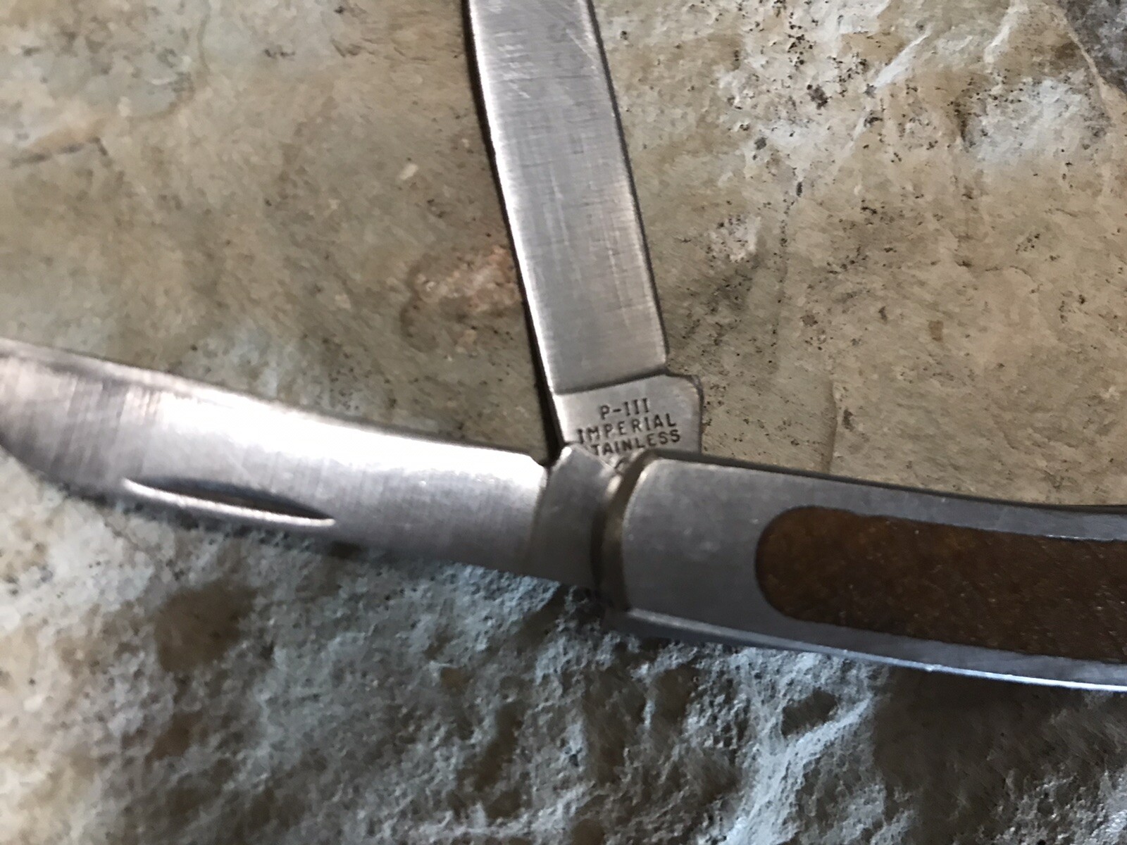 Imperial Stainless Frontier USA WOOD INLAY 3 blade pocket knife made in USA