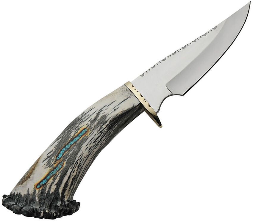Rite Edge Skinner Fixed Blade Knife Elk Stag Handle With Turquoise Inlay RU-EKB4