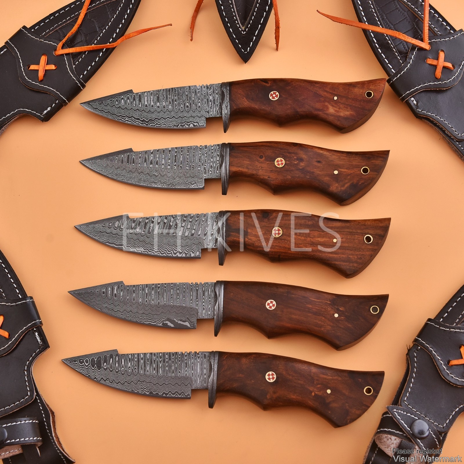 10 Pcs Handmade Damascus Steel Hunting Sharp Skinner Bobcat Knives with Sheaths