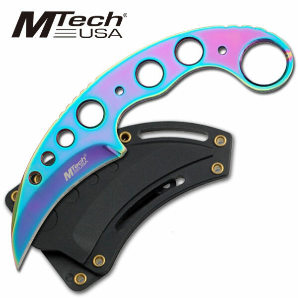 NEW Mtech 7″ Overall Rainbow Full Tang Tactical Karambit Neck Knife w/ Sheath