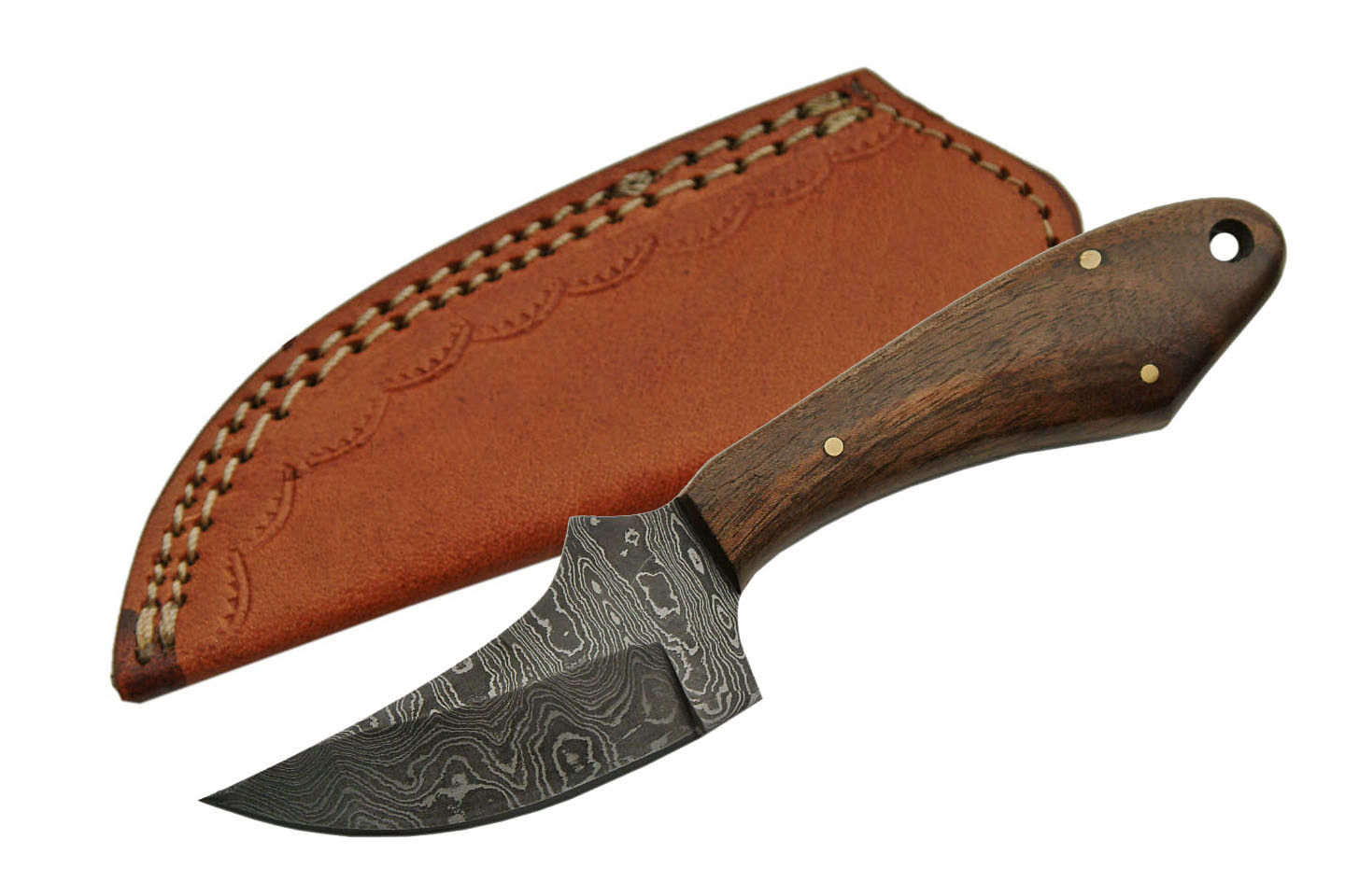 FIXED-BLADE HUNTING KNIFE 6.5″ Damascus Steel Blade Walnut Wood Handle + Sheath