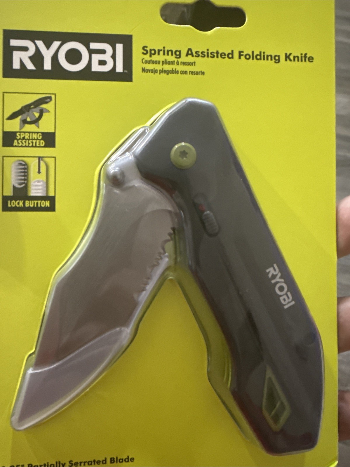 Ryobi Spring Assisted Folding Knife / Partially Serrated Stainless Steel Blade