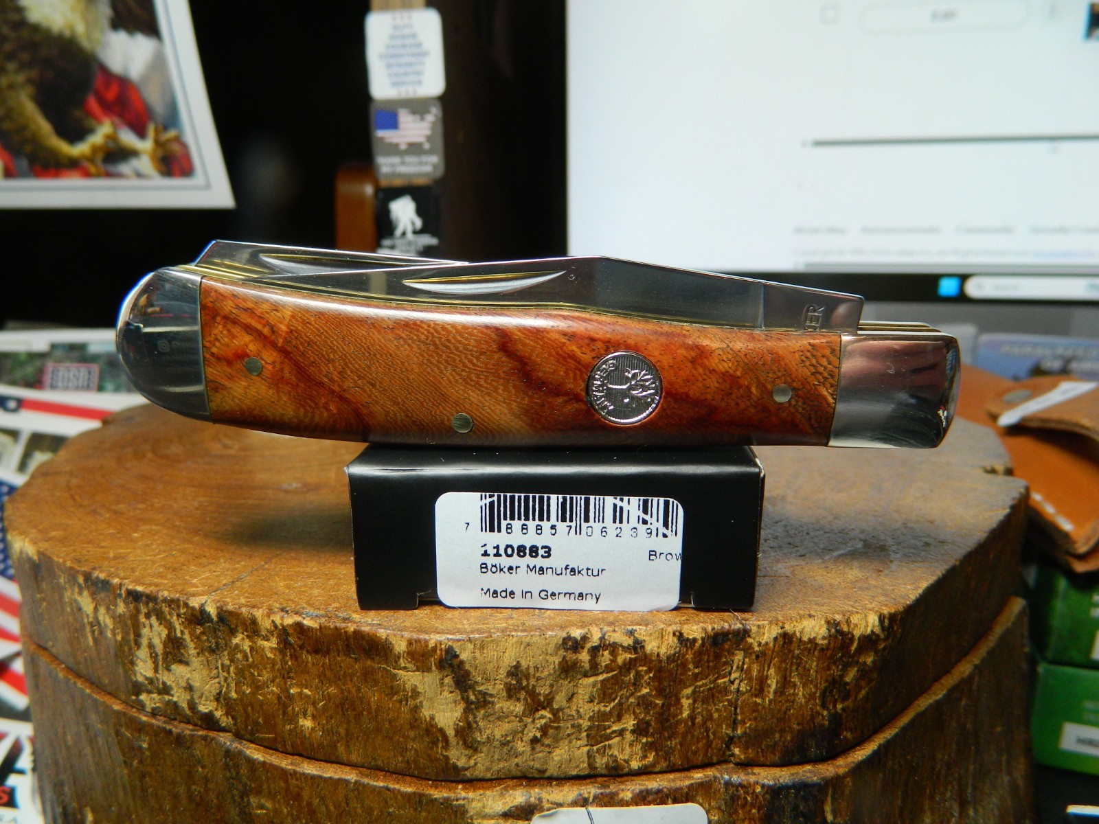 BOKER 4 1/4″ TRAPPER 2-1095 HC BLADES VERY SHARP BEAUTIFUL ROSEWOOD HANDLE
