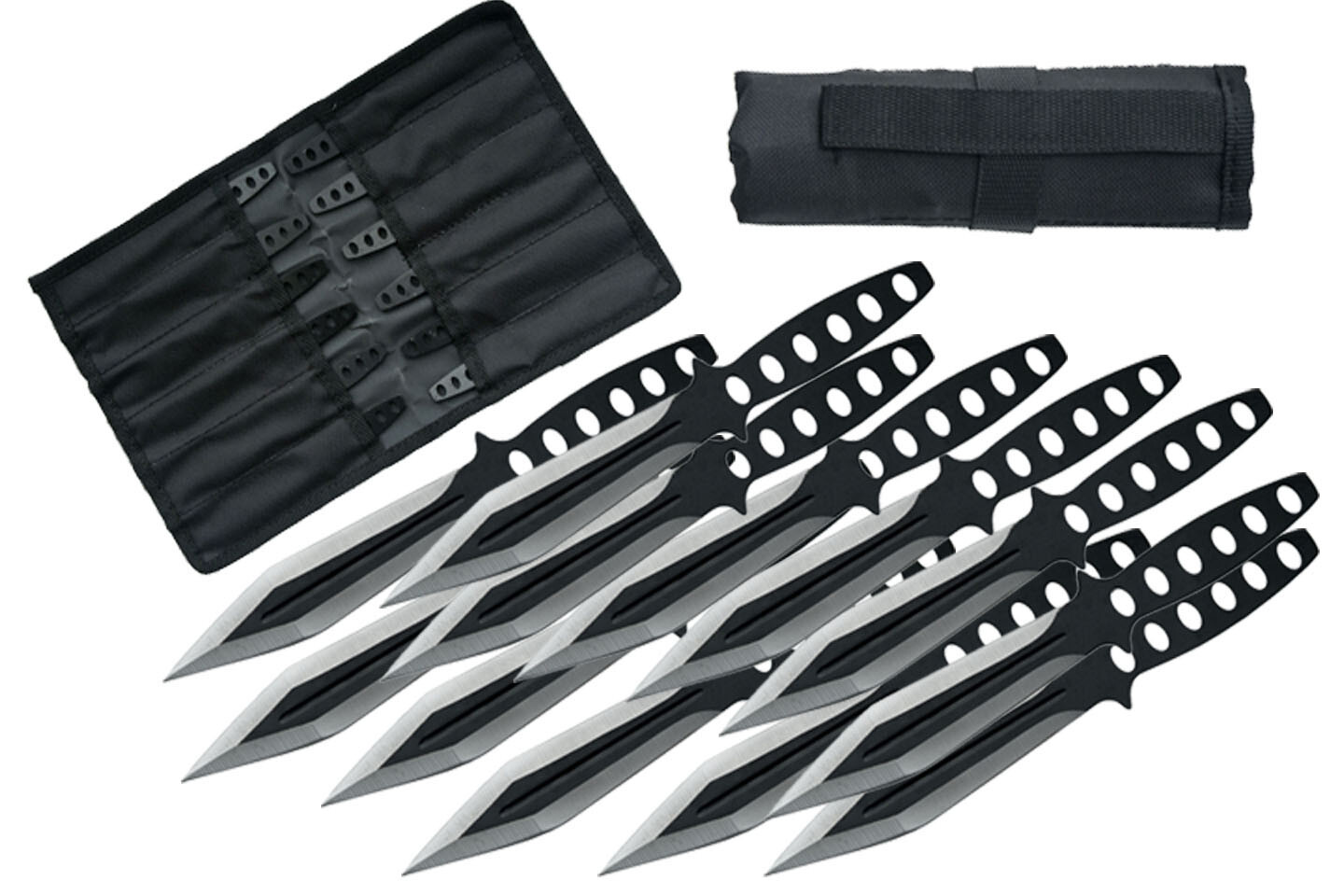 Throwing Knife Set | 12-Piece 6″ Overall Black Silver Full Tang With Case Sheath