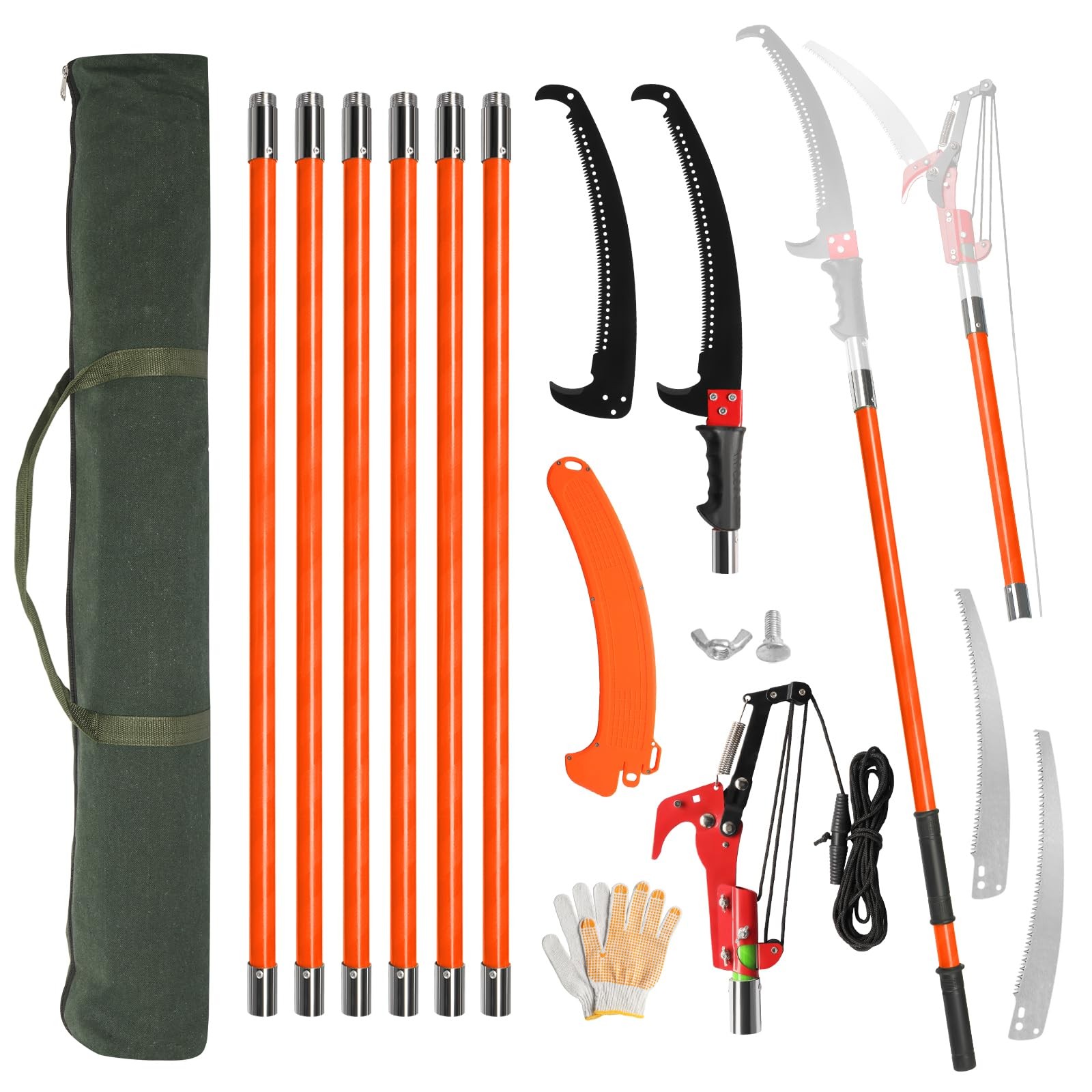 26ft Extendable Pole Saw for High Branch Trimming, Steel Blade & Scissors