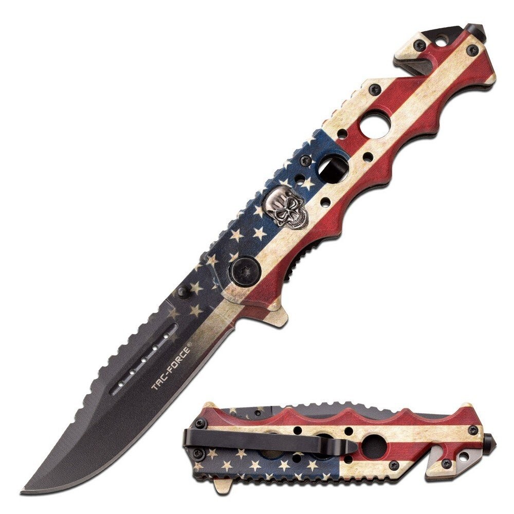 Tac Force Liner Folding Knife 3.62″ Stainless Blade Skull Inlay Handle – TF-809F