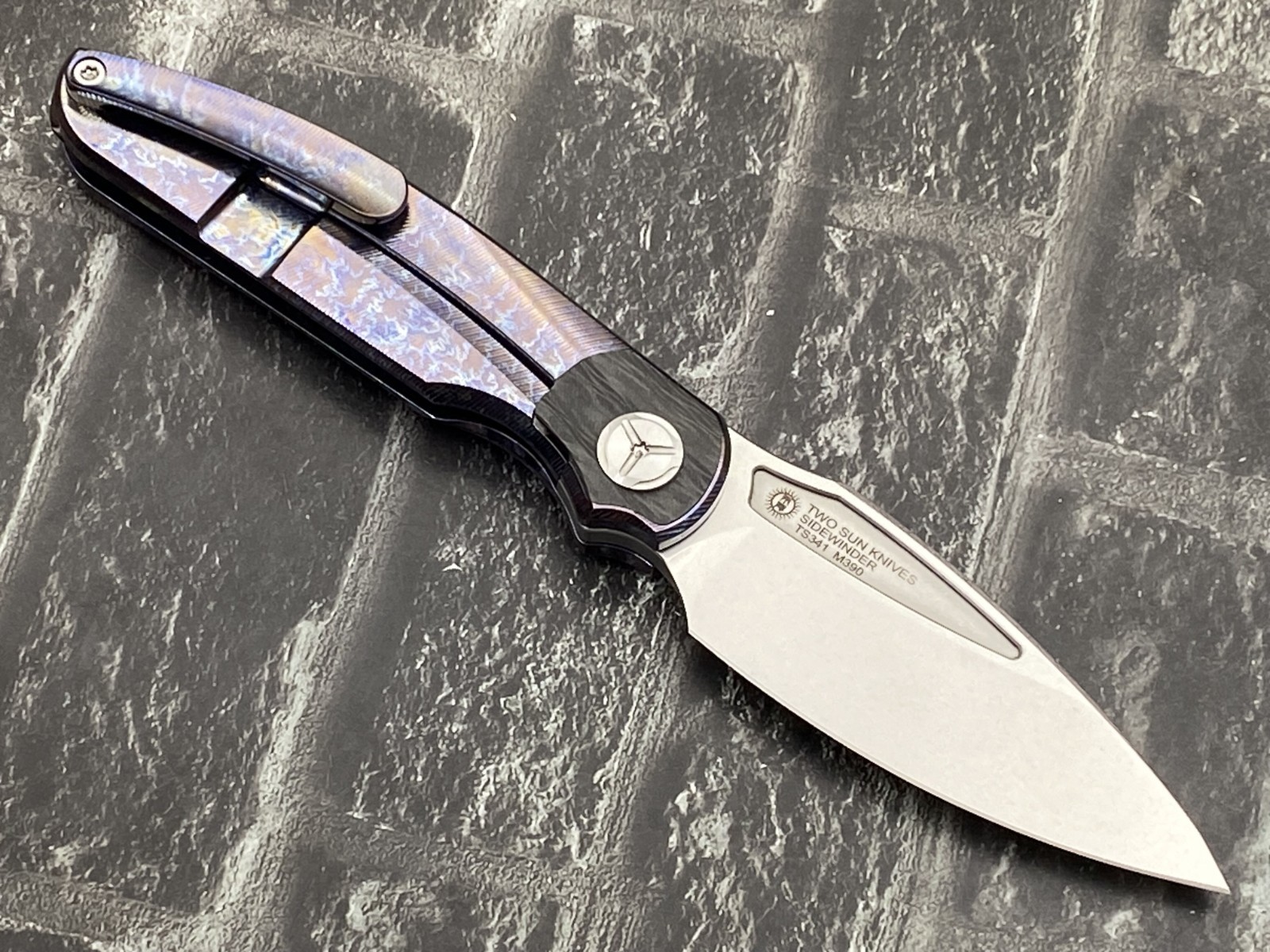 TwoSun TS341-M390-Color-SW Folding Knife M390 Blade Titanium/Carbon Fiber Handle