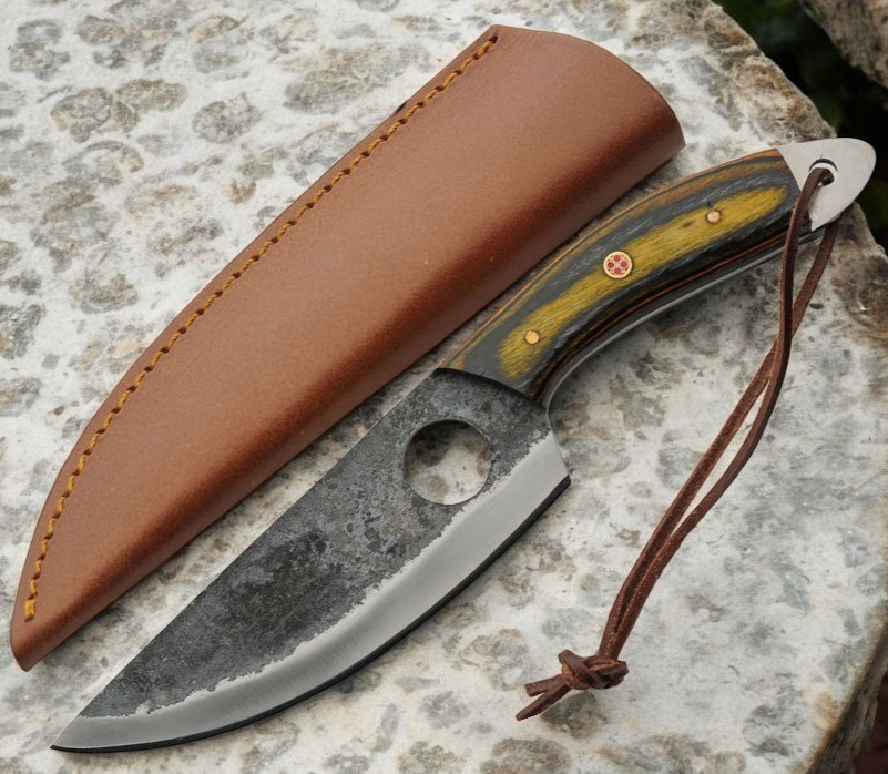 9.5″ Full Tang Hunting Knife | Forged Look Blade Colorwood Handle + Sheath