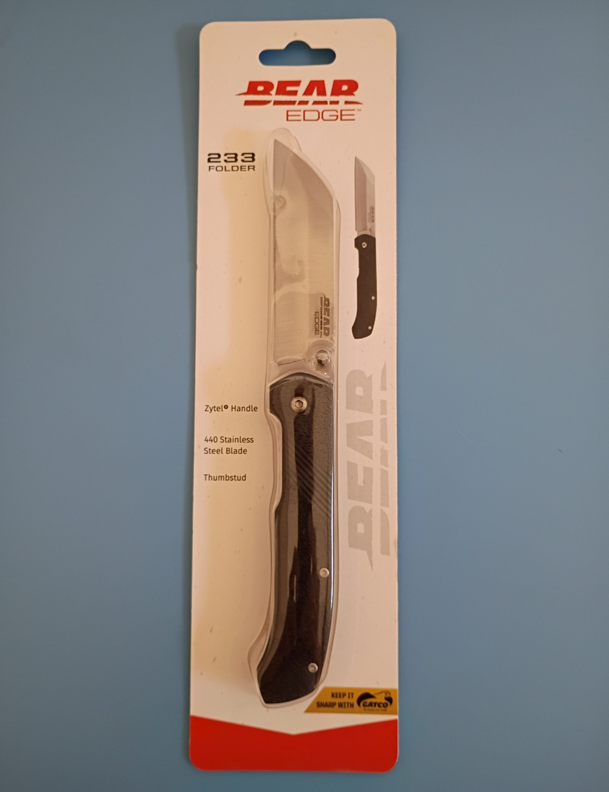Bear Edge 233 Folder Pocket Knife 3 1/2″ Plain SS Blade Zytel Thumb Stud Clip