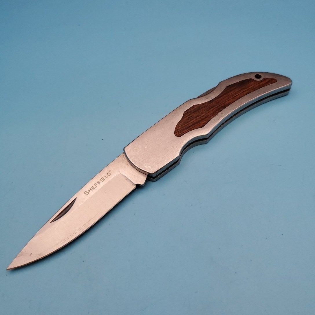 Sheffield Folding Pocket Knife 7.5 Inch Silver Wood Inlay Outdoor EDC Camping