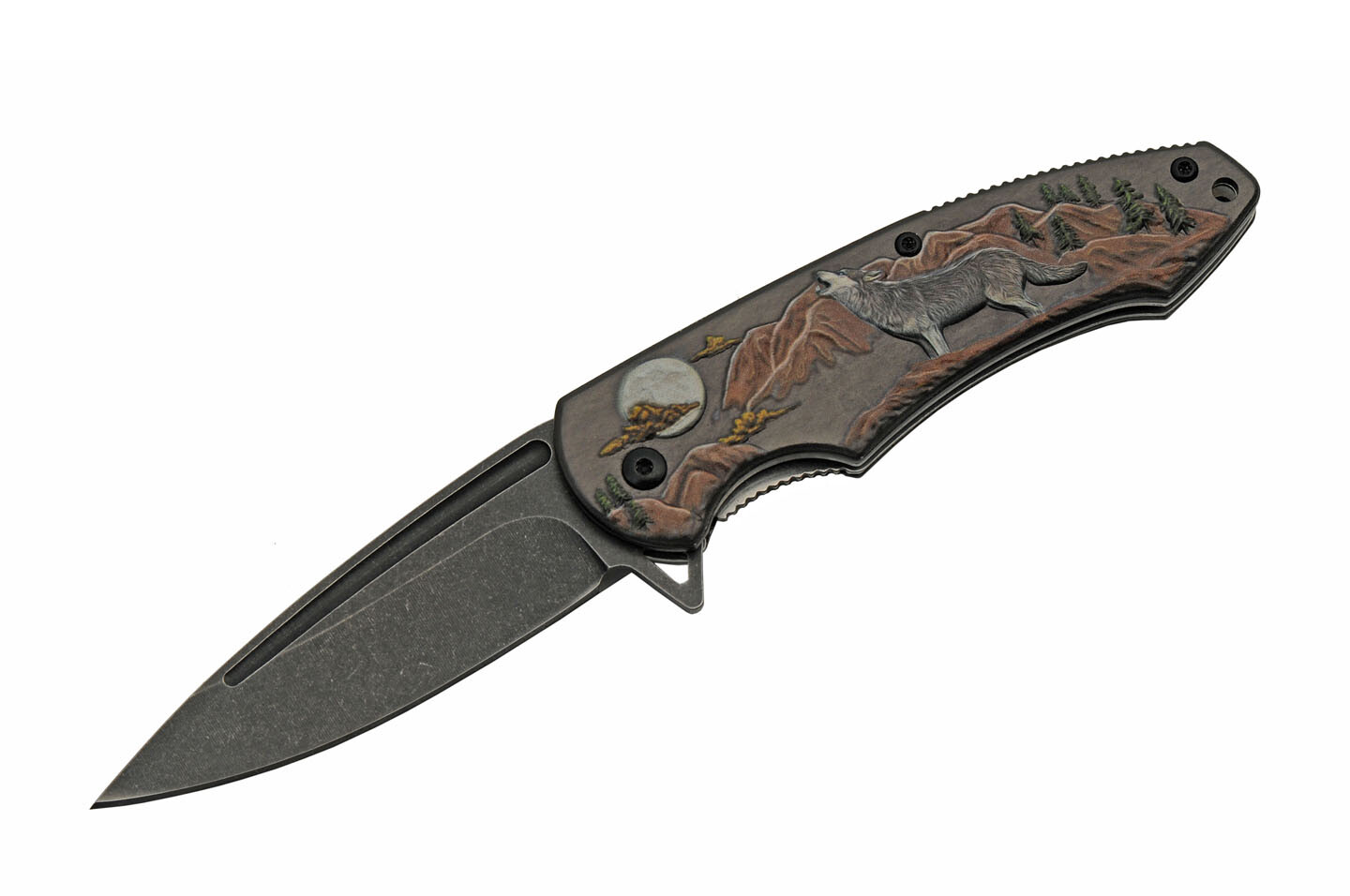 Spring-Assist Folding Knife | 3.25″ Stone Gray Blade Timber Wolf Wilderness