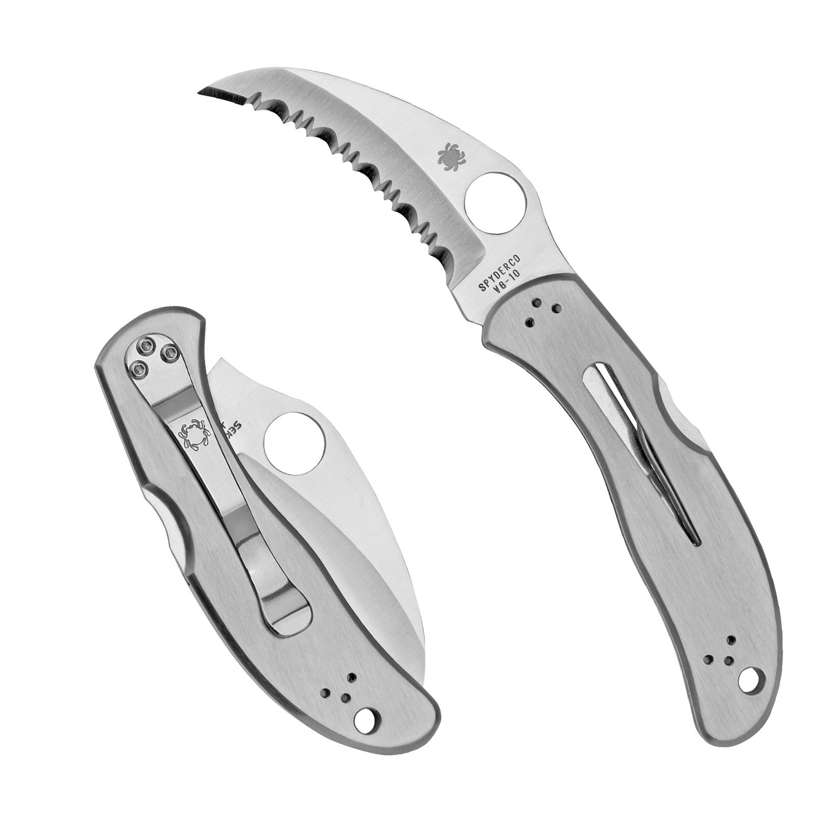Spyderco Harpy Folding Knife Stainless 2.75in Serrated Satin Hawkbill Blade C08S