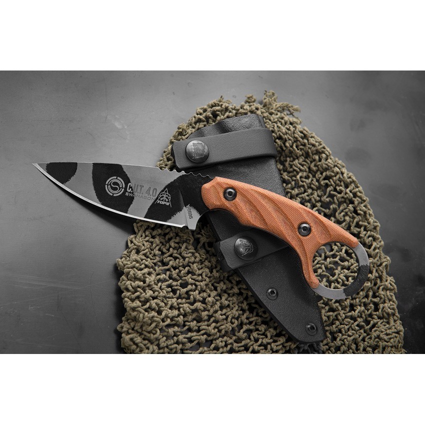 TOPS C.U.T. 4.0 Combat Utility Tool CUT-40-CAMO 4.25″ Carbon Brown Micarta Knife