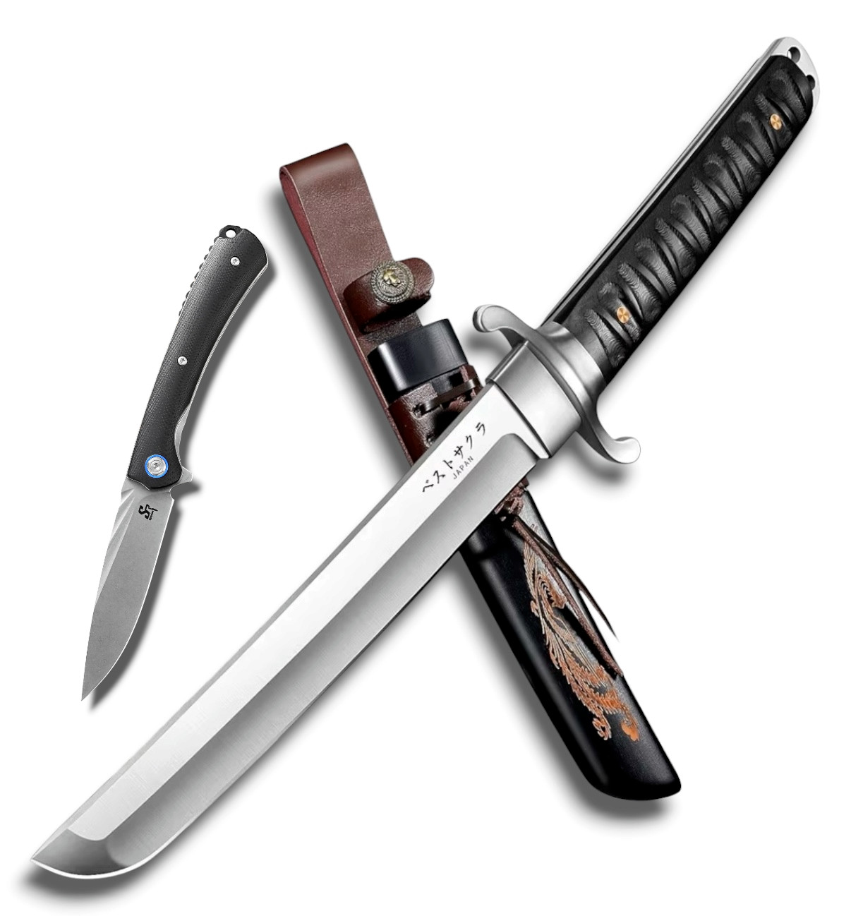 Fusionkei D2 Tanto Knife & Sitivien ST144 14C28N Folder Knife Bundle Set