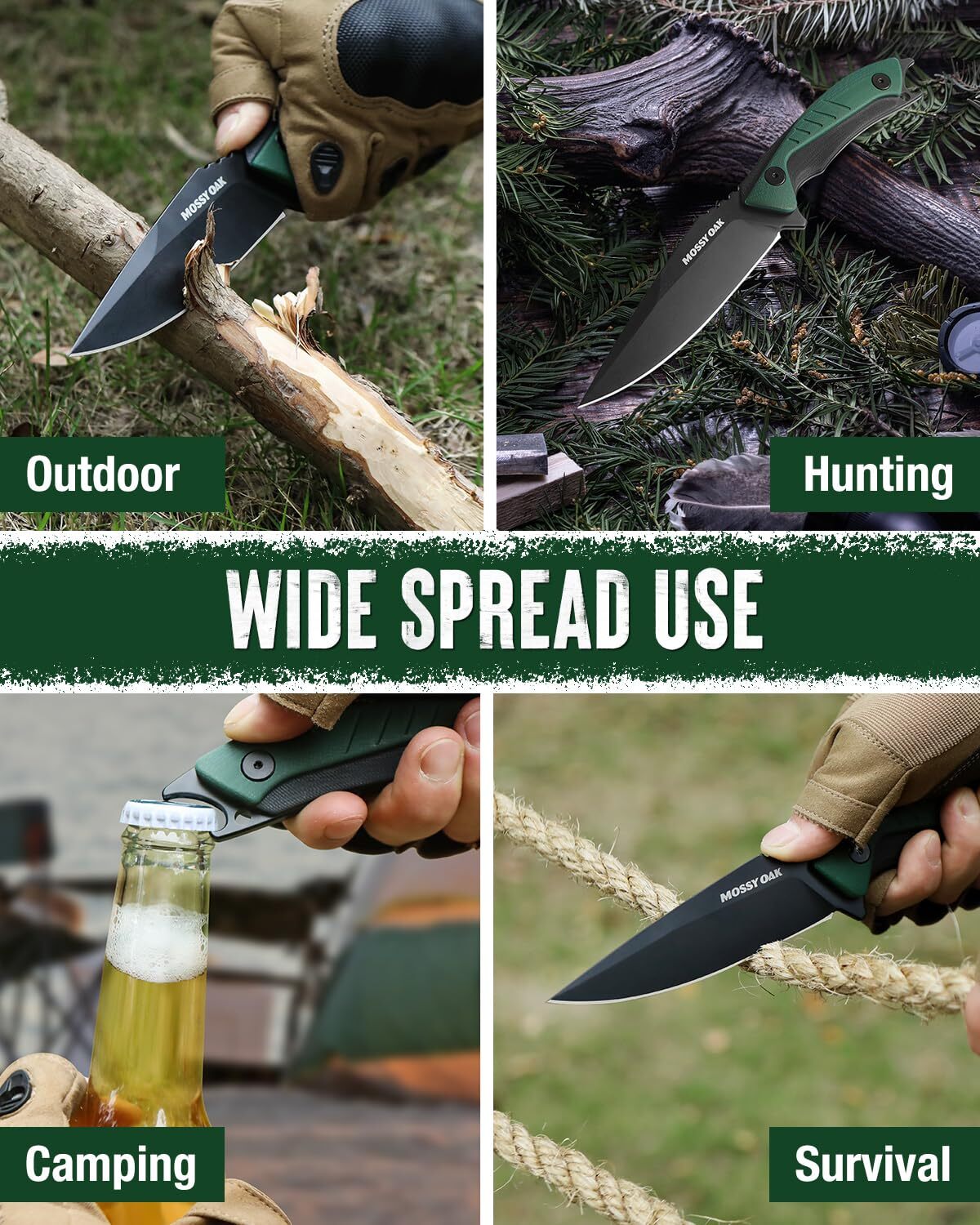 Mossy Oak 9.5-inch Hunting Knife G10 Handle Full Tang Fixed Blade Knife w/Sheath