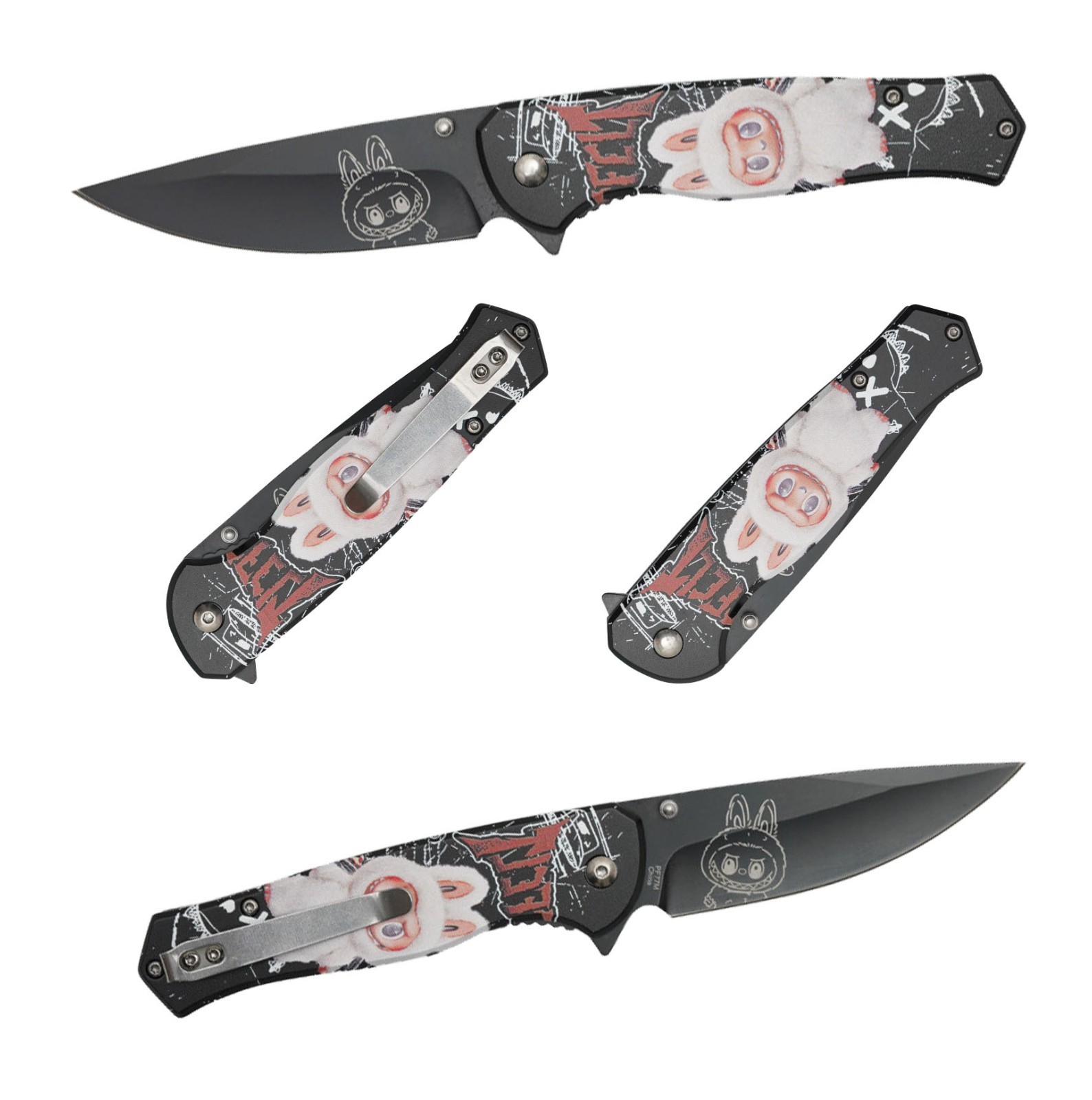 8” Labubu Angel in Clouds 3-D Printed Graphic Spring Assisted Pocket Knife