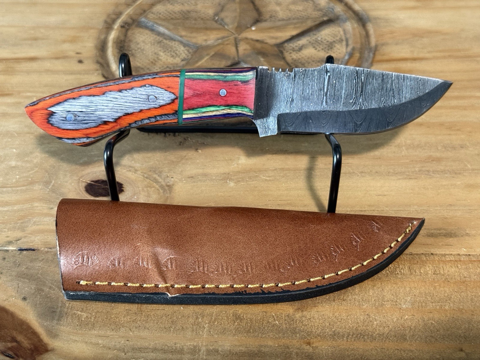 Steel Fixed Blade Hunting Knife 3-3.49in Straight Edge Wood Handle Sheath